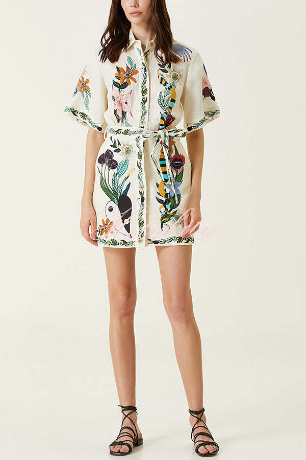 Iconic Shailene Satin Unique Floral Print Pocket Tie-waist Mini Dress-tidenox