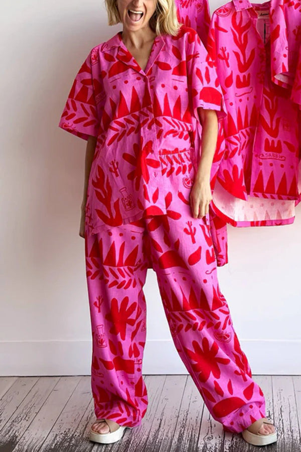 Altos Unique Printed Pocket Shirt and Elastic Waist Pants Set-tidenox