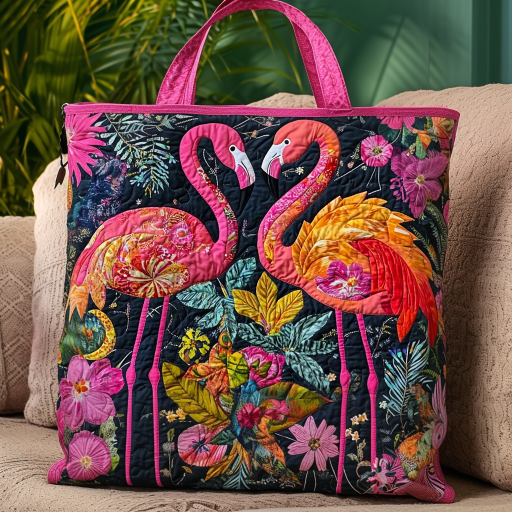 Flamingo Paradise Blooms Quilted Tote Bag NCU0DV957-tidenox
