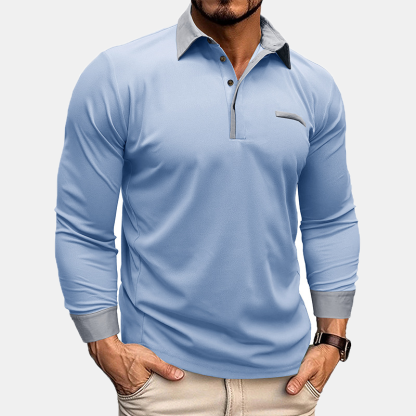 Men's new casual long sleeve lapel Polo shirt Henry shirt men's top-tidenox