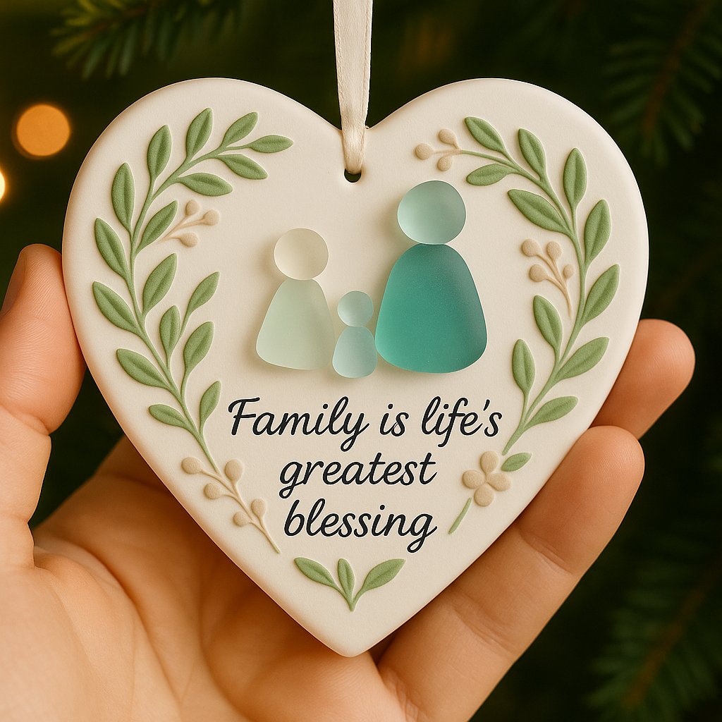 Heart-Shaped Sea Glass Family Ornament 🎄💞 Celebrating Love, Blessings & Togetherness 🌟-tidenox