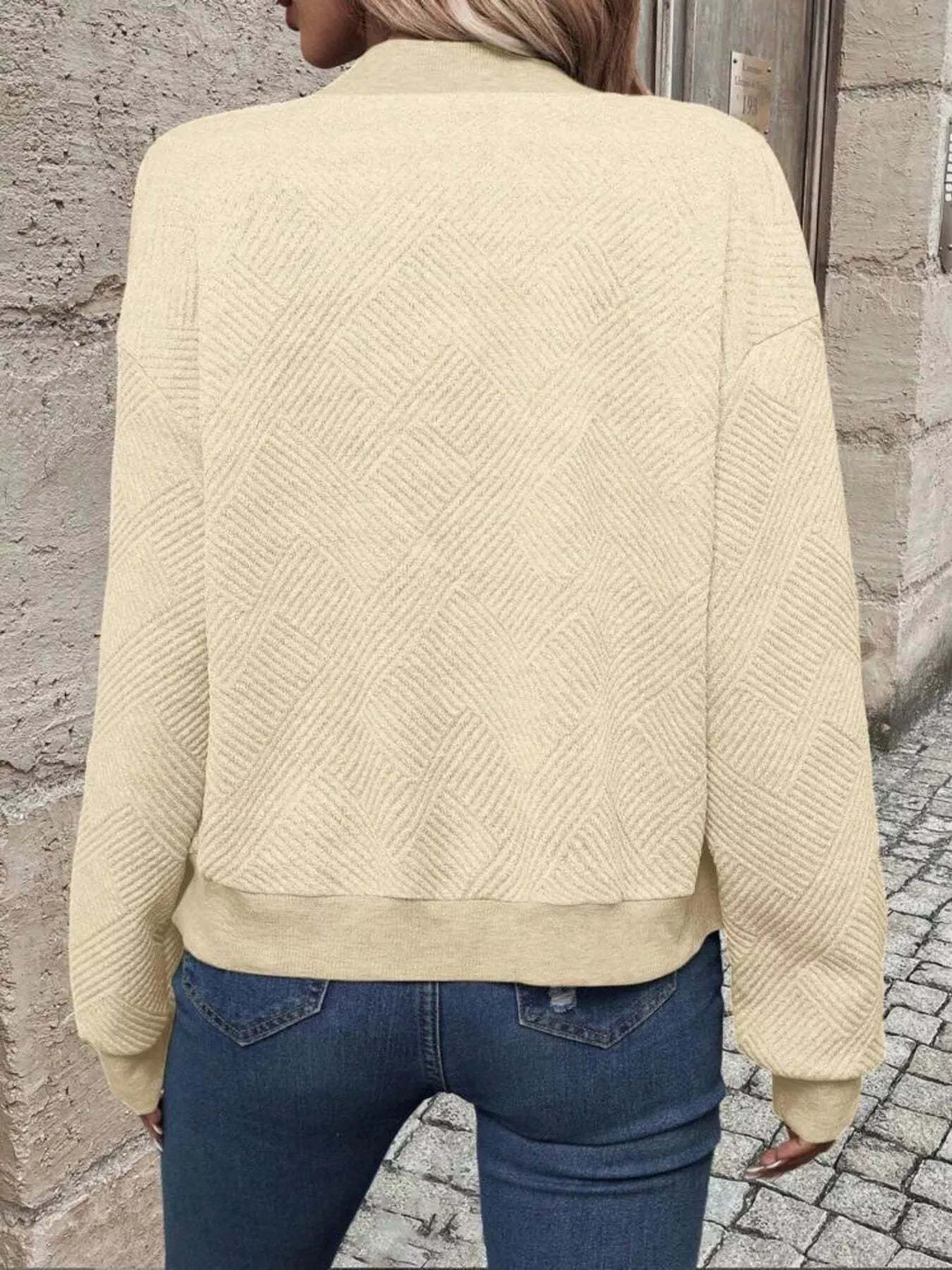 Full Size Zip Up Long Sleeve Textured Jacket Plus Size-tidenox