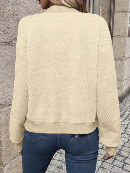 Full Size Zip Up Long Sleeve Textured Jacket Plus Size-tidenox