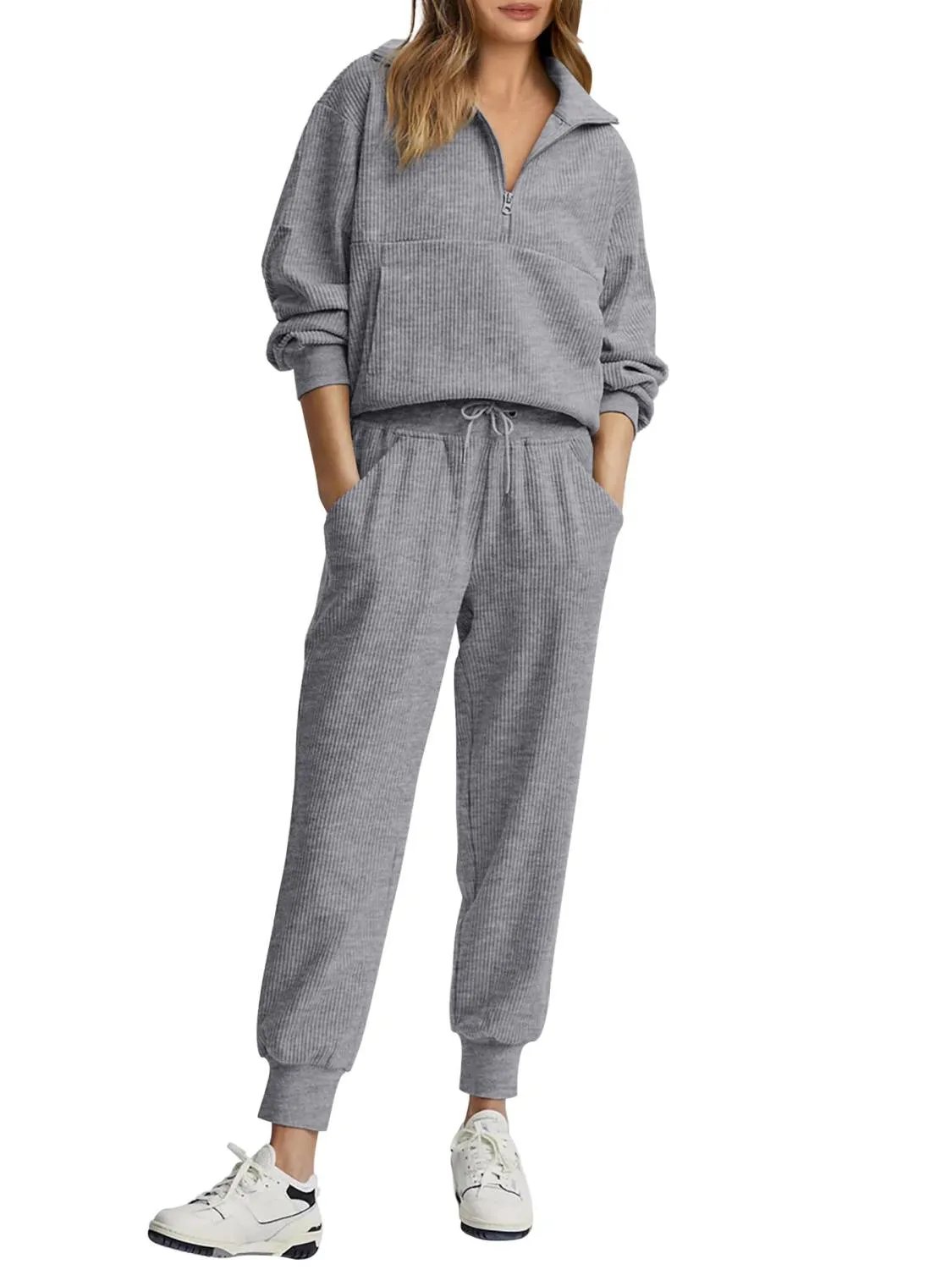 ⏰Hot Sale-Womens 2 Piece Long Sleeve Half Zip Pullover Fall Tracksuit Sweatsuits Set(Buy 2 Free Shipping)-tidenox