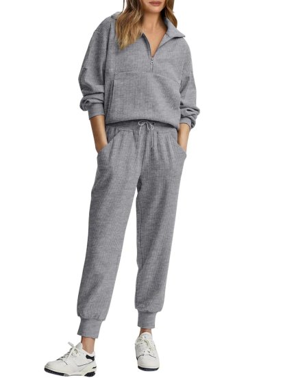 ⏰Hot Sale-Womens 2 Piece Long Sleeve Half Zip Pullover Fall Tracksuit Sweatsuits Set(Buy 2 Free Shipping)-tidenox