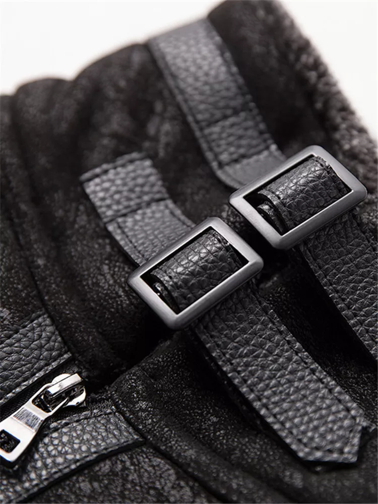 Mens Fur All-in-one Jacket Winter Velvet Thickened Suede Leather Coat Retro Tops-tidenox