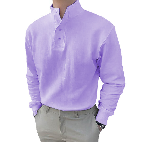 Gentleman's Simple Basic Stand-up Collar Long-sleeved Polo Shirt-tidenox