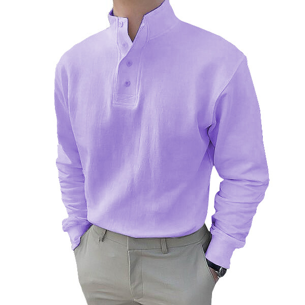 Gentleman's Simple Basic Stand-up Collar Long-sleeved Polo Shirt-tidenox