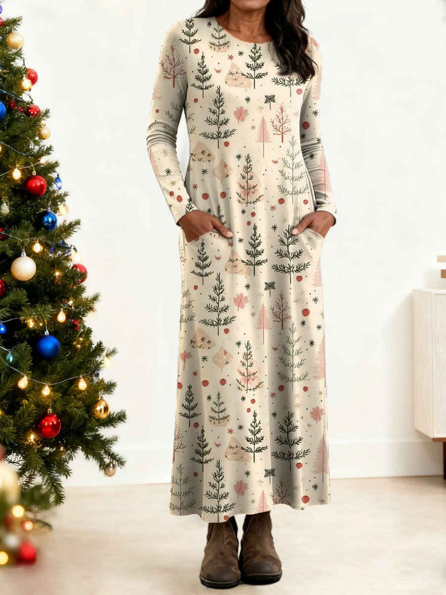 Women's Christmas Tree Art Print Buttoned Cardigan Sweater-tidenox