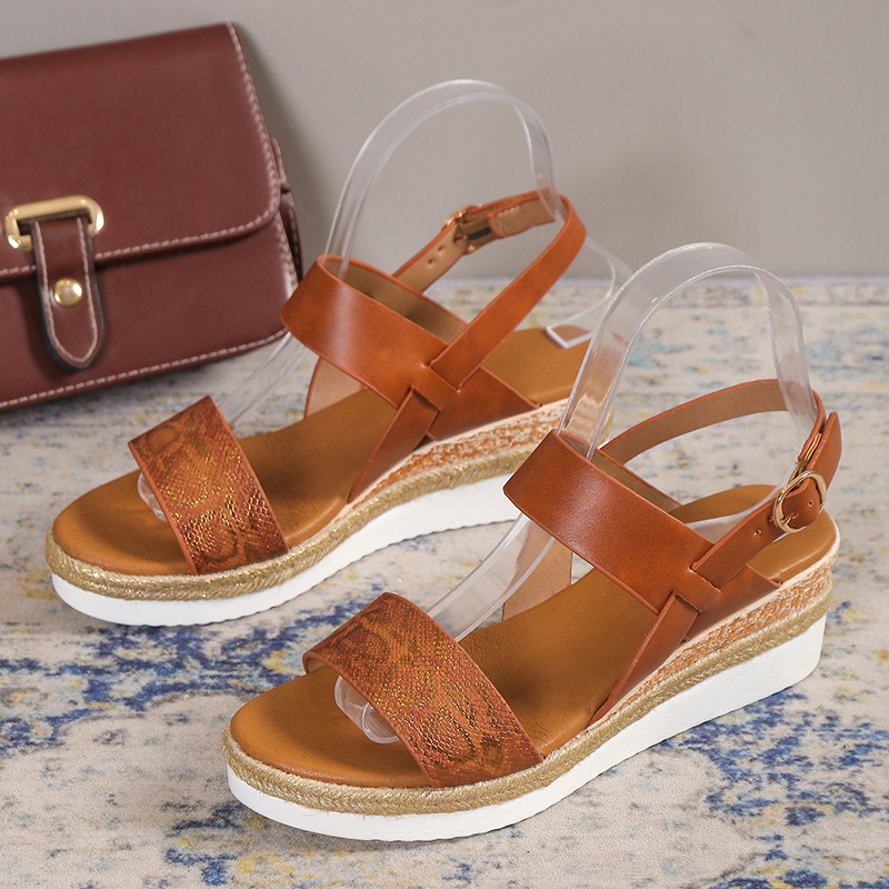 Womens Buckle Ankle Strap Platform Casual Sandals-tidenox