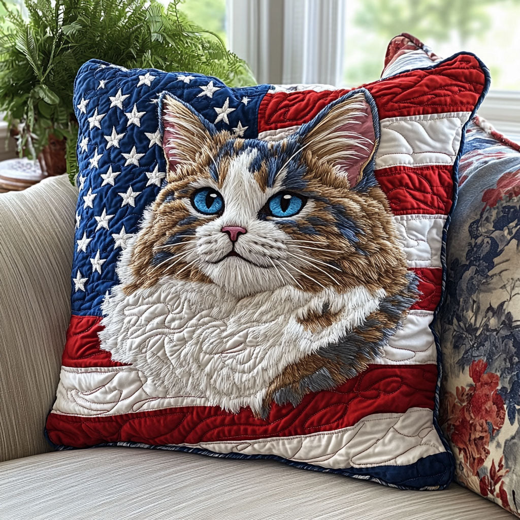 Patriotic Cat CW1405105CL Quilt Pillow Case-tidenox