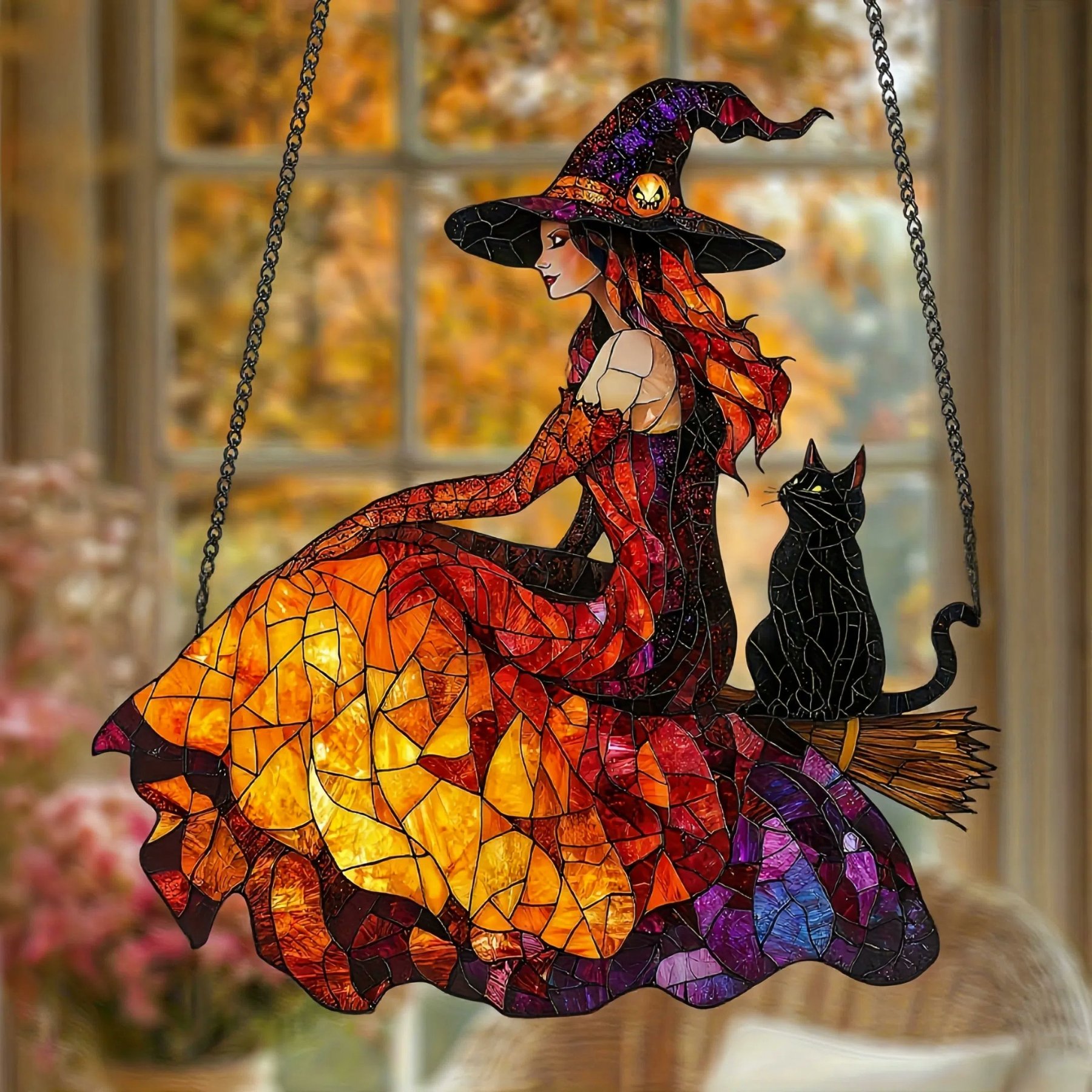 🧙‍♀️The Elegant Witch and Her Black Cat Suncatcher 🐈‍⬛🔮
