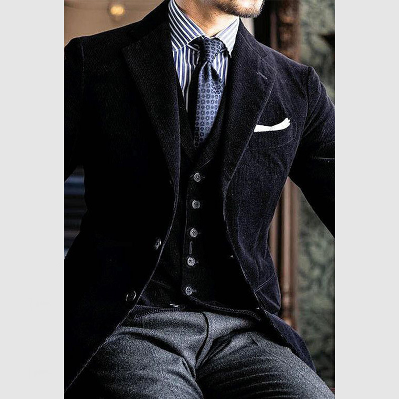 Men's Elegant Lapel Three Button Corduroy Blazer ( NEW )-tidenox