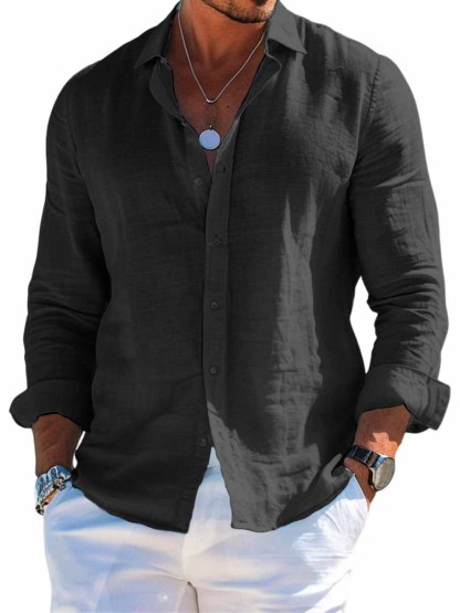 Men's Hawaiian Casual Basic Long Sleeve Shirt-tidenox