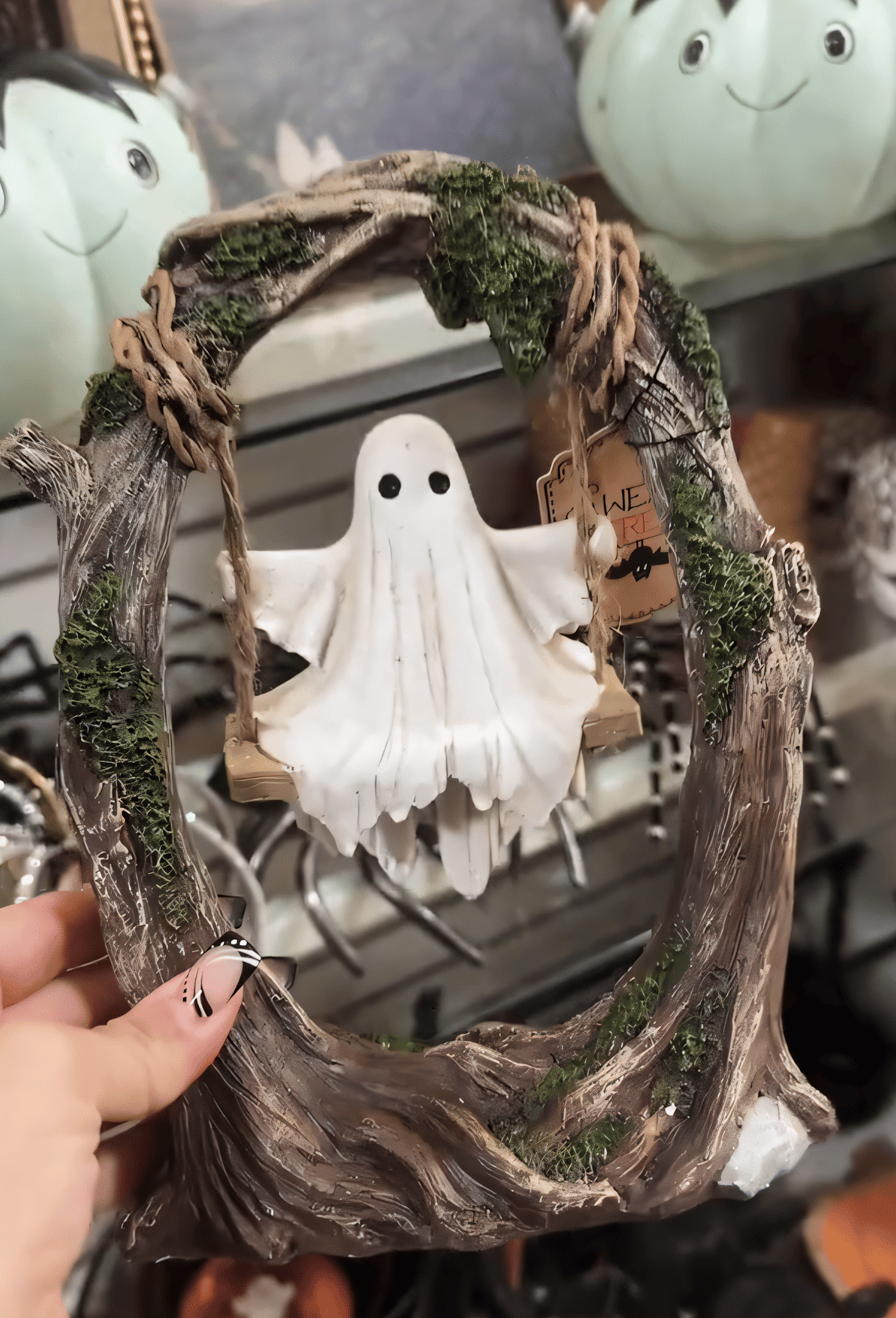 🔥Early Halloween Offer👻2025 Ingredientp®Swinging Shadows: Ghost on a Tree Swing-Whimsical Ghost on a Swing Decoration-tidenox