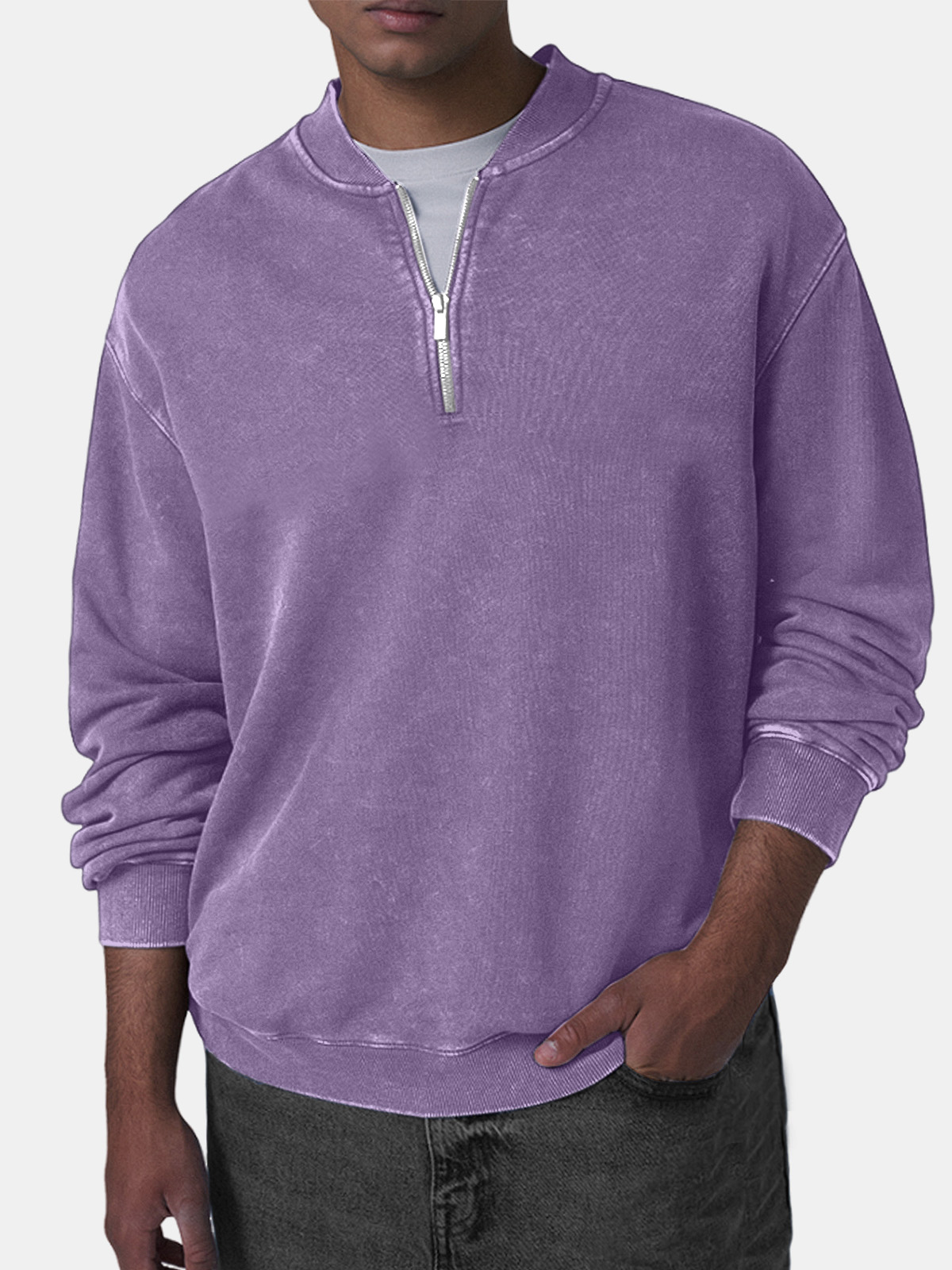 Men's Retro Casual Baseball Collar Zip Long Sleeve Top-tidenox