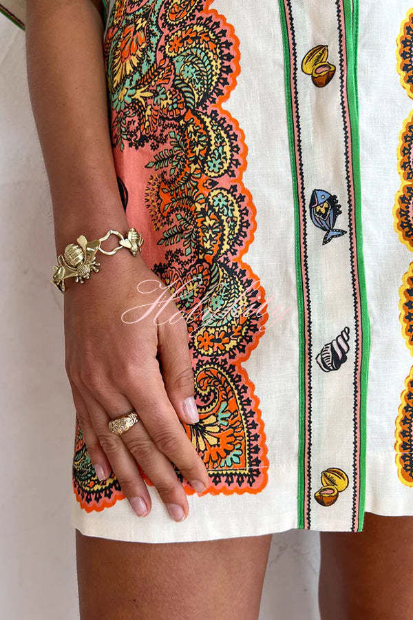 Coco Girls Mermaid Print Button Down Pockered Shirt Mini Dress-tidenox