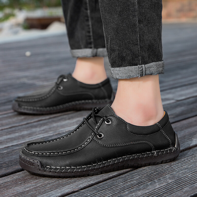 ORNGMALL New Spring Formal Shoes for Men Luxury Brand Men Shoes Fashion Casual Shoes Lace-Up Men Leather Shoes Leather Flat Shoes Big Size 38-48