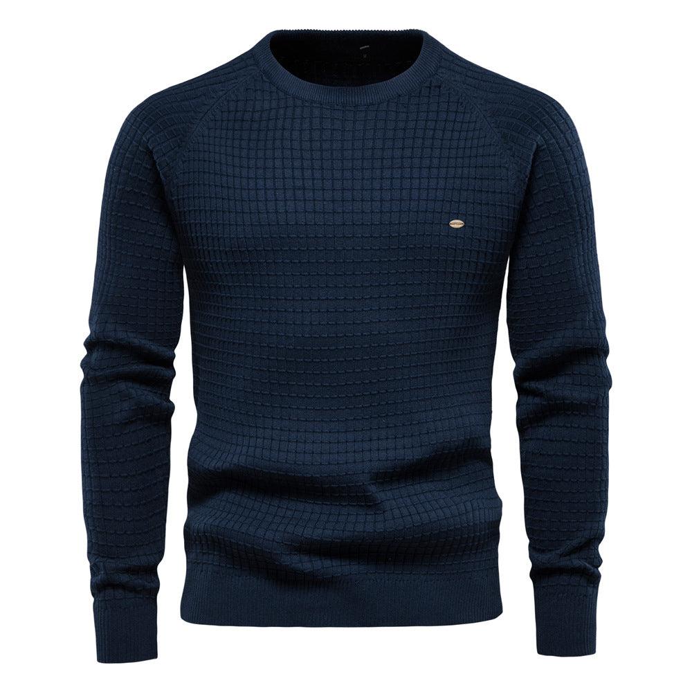 Autumn And Winter Men's Solid Color Bottoming Plaid Pullover Sweater-tidenox