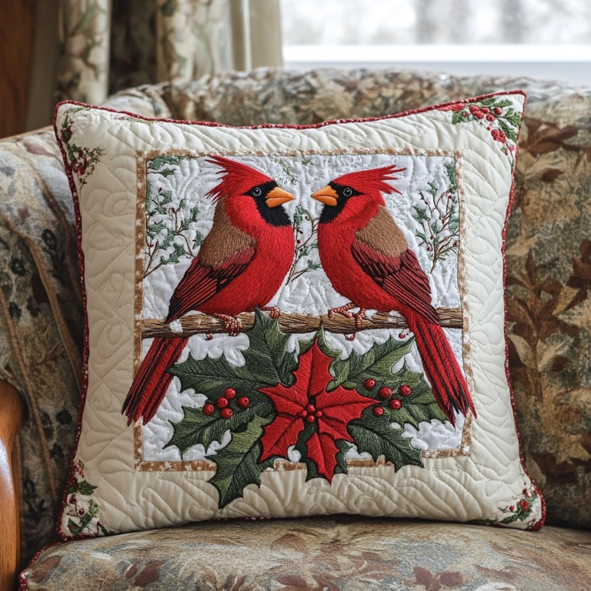Poinsettia And Cardinals XR1809014CL Quilt Pillow Case-tidenox