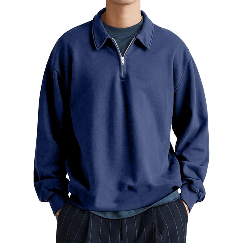Men's Casual Half-zip Lapel Loose Pullover Polo Shirt-tidenox