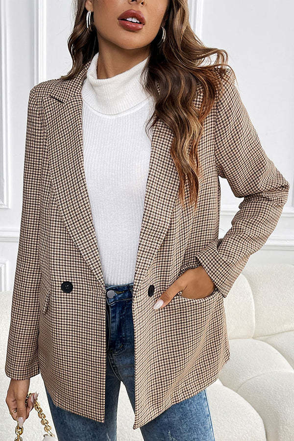 Vintage Houndstooth Lapel Long-sleeved Casual Blazer-tidenox