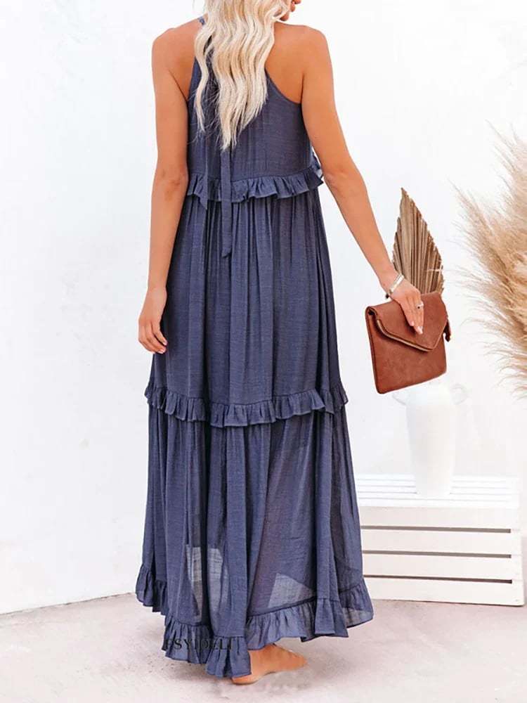 Holiday Style Ruffled Long Dress-tidenox