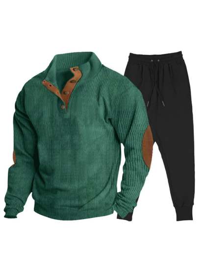 Men's Casual Sports Corduroy Sweatshirt Sweatpants Set-tidenox