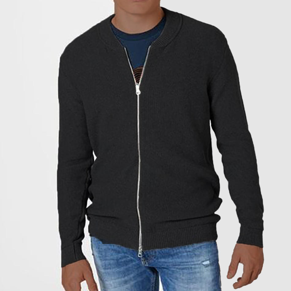 Men's Casual Knit Double Zipper Design Cardigan Sweater-tidenox