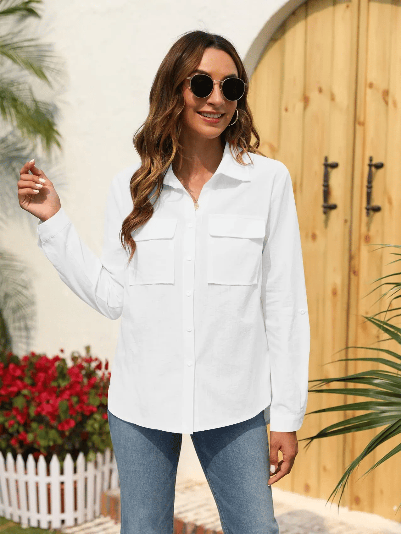 Women's Button Down Shirt Long Sleeve Casual Loose Blouse Tops(BUY 2 FREE SHIPPING)-tidenox