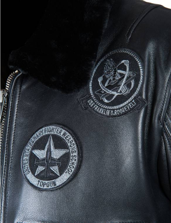 TOP GUN JOLLY ROGERS FLIGHT LEATHER JACKET BLACK[FREE SHIPPING TODAY]-tidenox