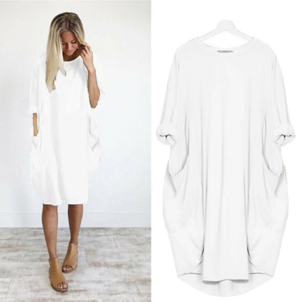 💝17 Colors Women Casual Loose Pocket Long Sleeves Dress-tidenox