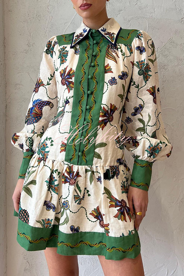 Celebrate Everyday Unique Print Color Match Balloon Sleeve Shirt Mini Dress-tidenox