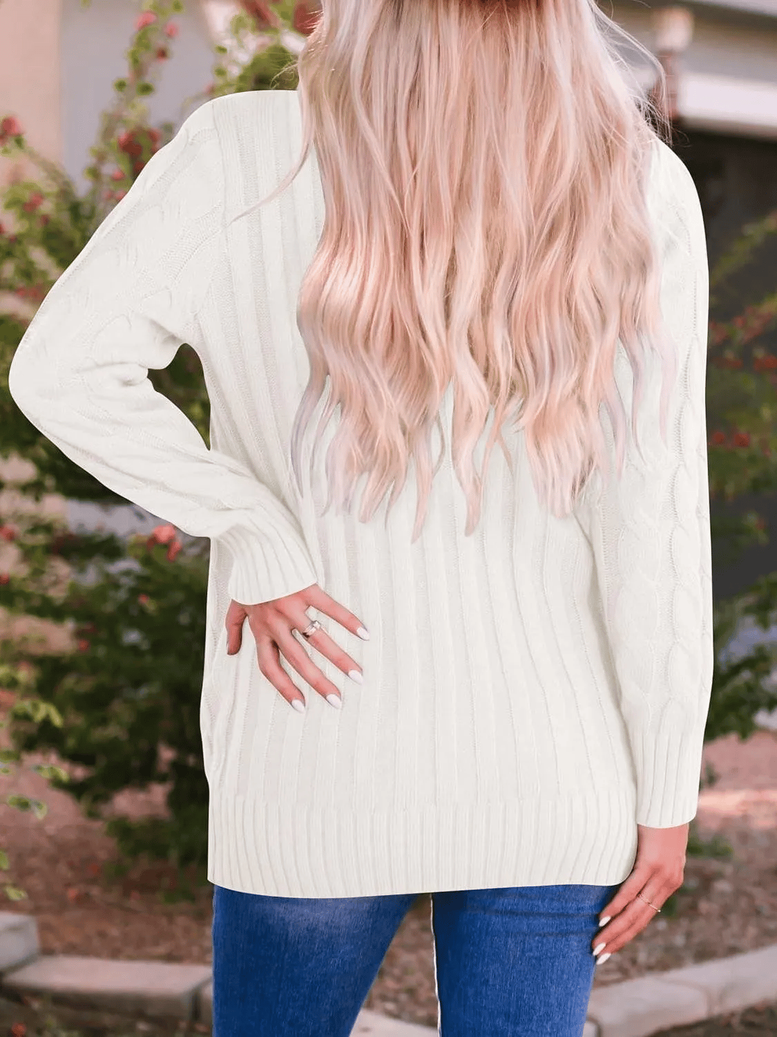 Women's Fall Casual Long Sleeve Button Down Open Front Cable Knit Cardigan-tidenox