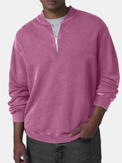 Men's Retro Casual Baseball Collar Zip Long Sleeve Top-tidenox