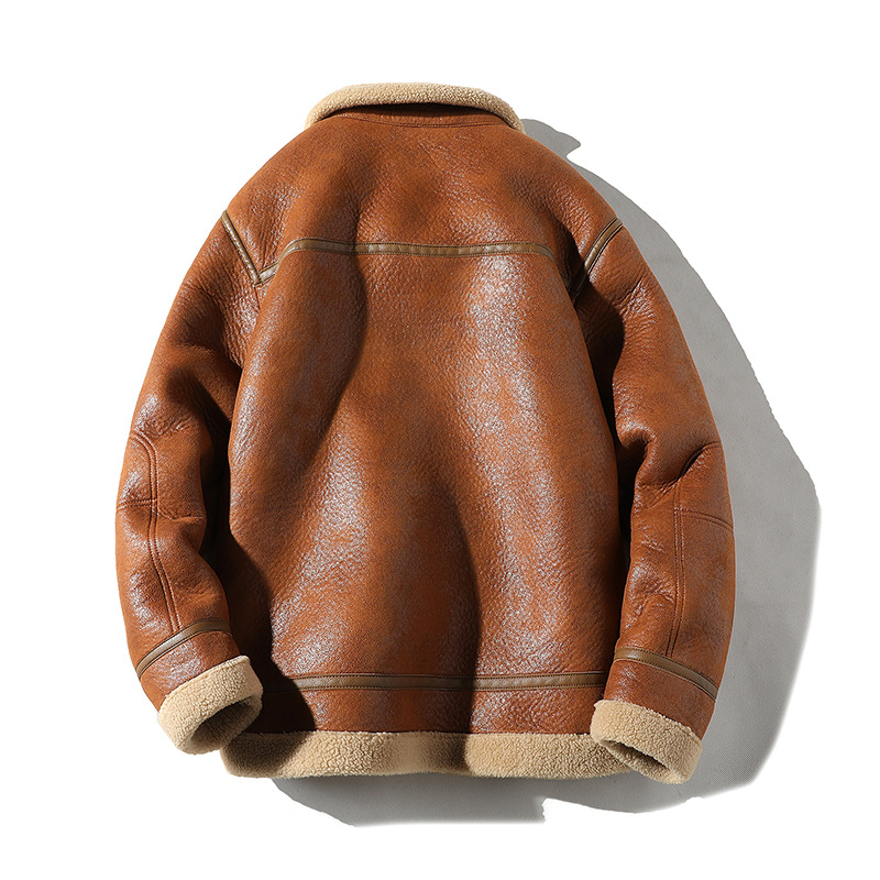 Mens Fur All-in-one Jacket Winter Velvet Thickened Suede Leather Coat Retro Tops-tidenox