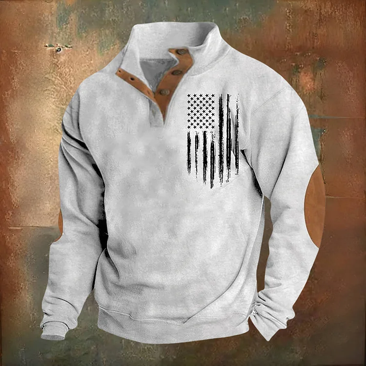 🔥Hot Sale🔥Men's Oversized Sweatshirt Long Sleeve Stand Collar Button Pullover-tidenox