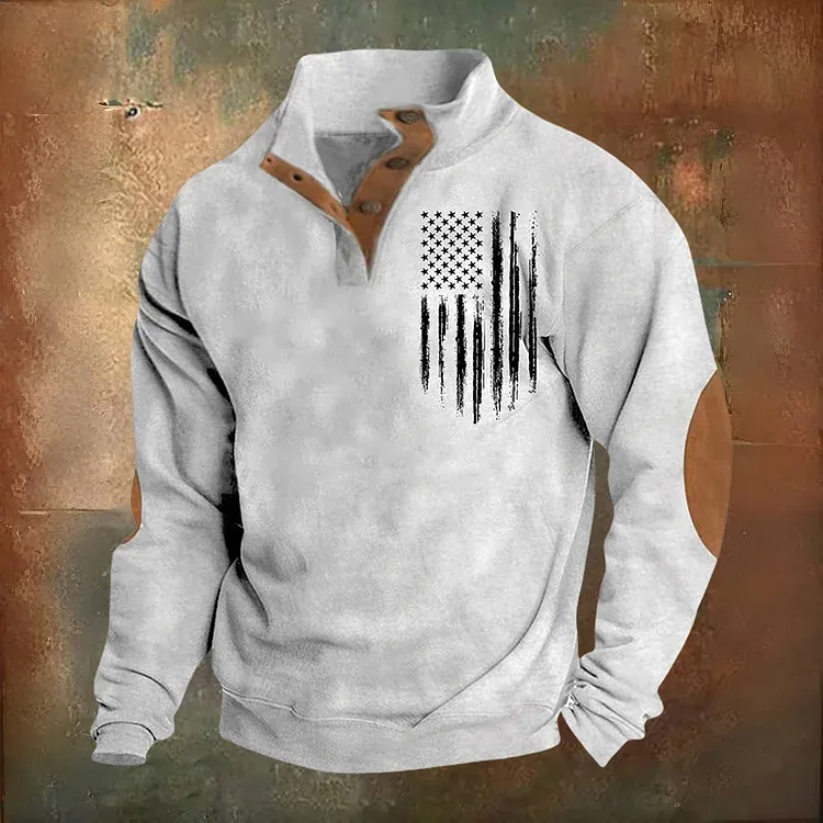 🔥Hot Sale🔥Men's Oversized Sweatshirt Long Sleeve Stand Collar Button Pullover-tidenox