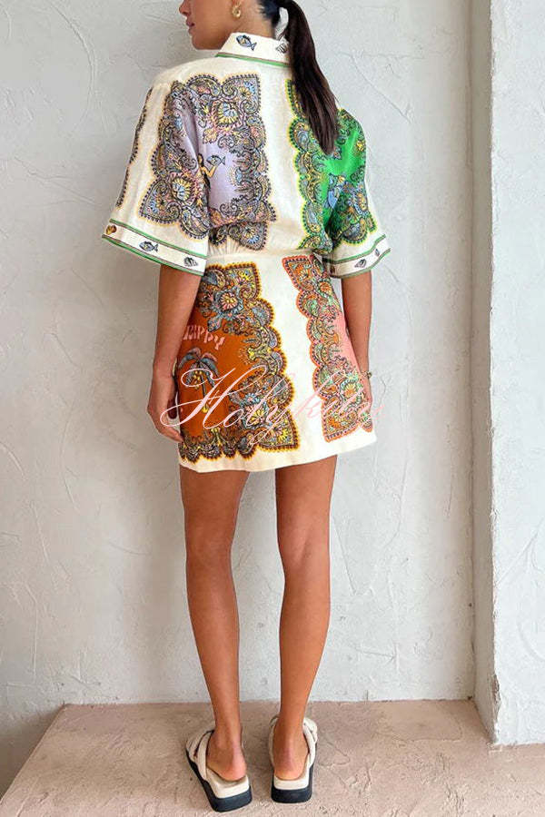 Coco Girls Mermaid Print Button Down Pockered Shirt Mini Dress-tidenox