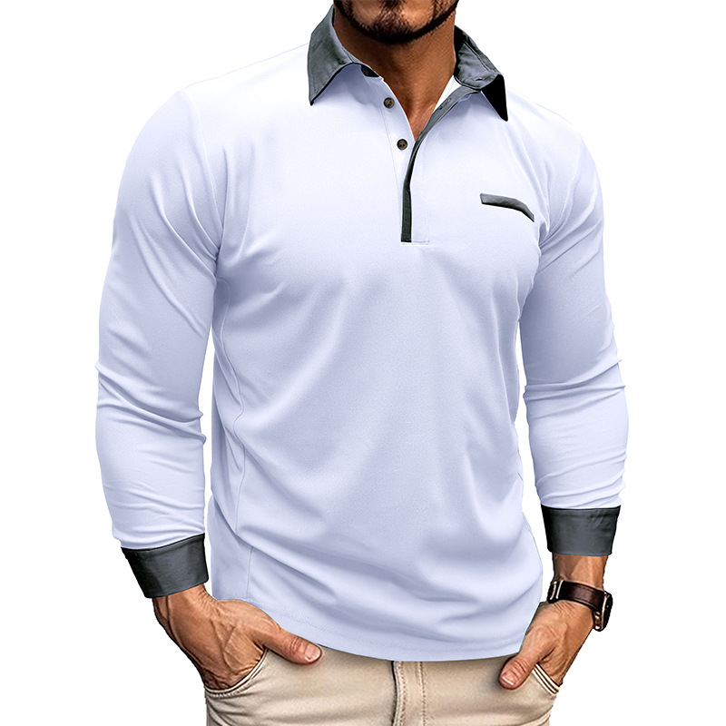 Men's new casual long sleeve lapel Polo shirt Henry shirt men's top-tidenox