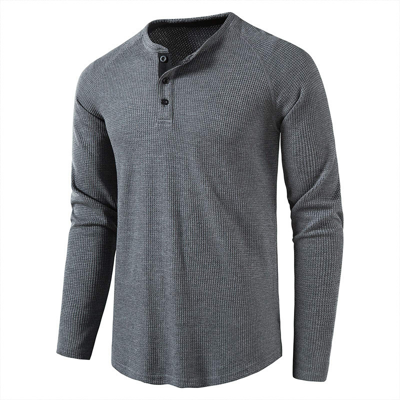 Men's Lightweight Henley Collarless Plain Crew Neck Shirt-tidenox