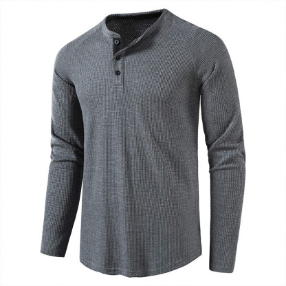 Men's Lightweight Henley Collarless Plain Crew Neck Shirt-tidenox