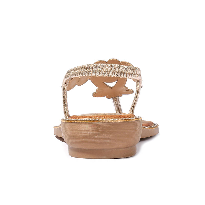 T-strap Flower Rhinestone Flats Sandals-tidenox