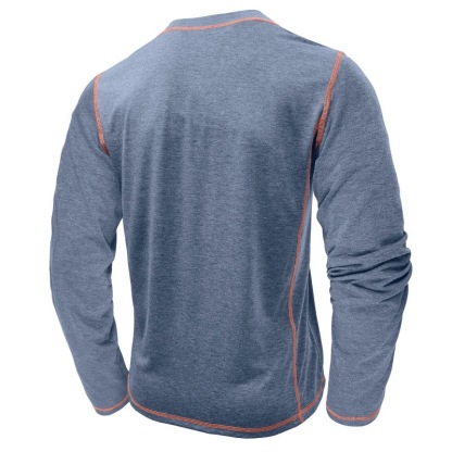 Men's Henley Four-Button Cotton Long-Sleeved Top-tidenox