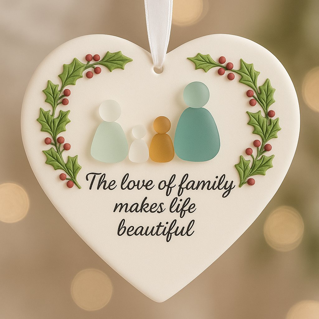 Heart-Shaped Sea Glass Family Ornament 🎄💞 Celebrating Love, Blessings & Togetherness 🌟-tidenox