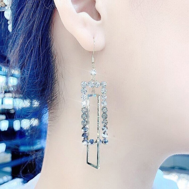 Shiny Geometric Square Earrings-tidenox