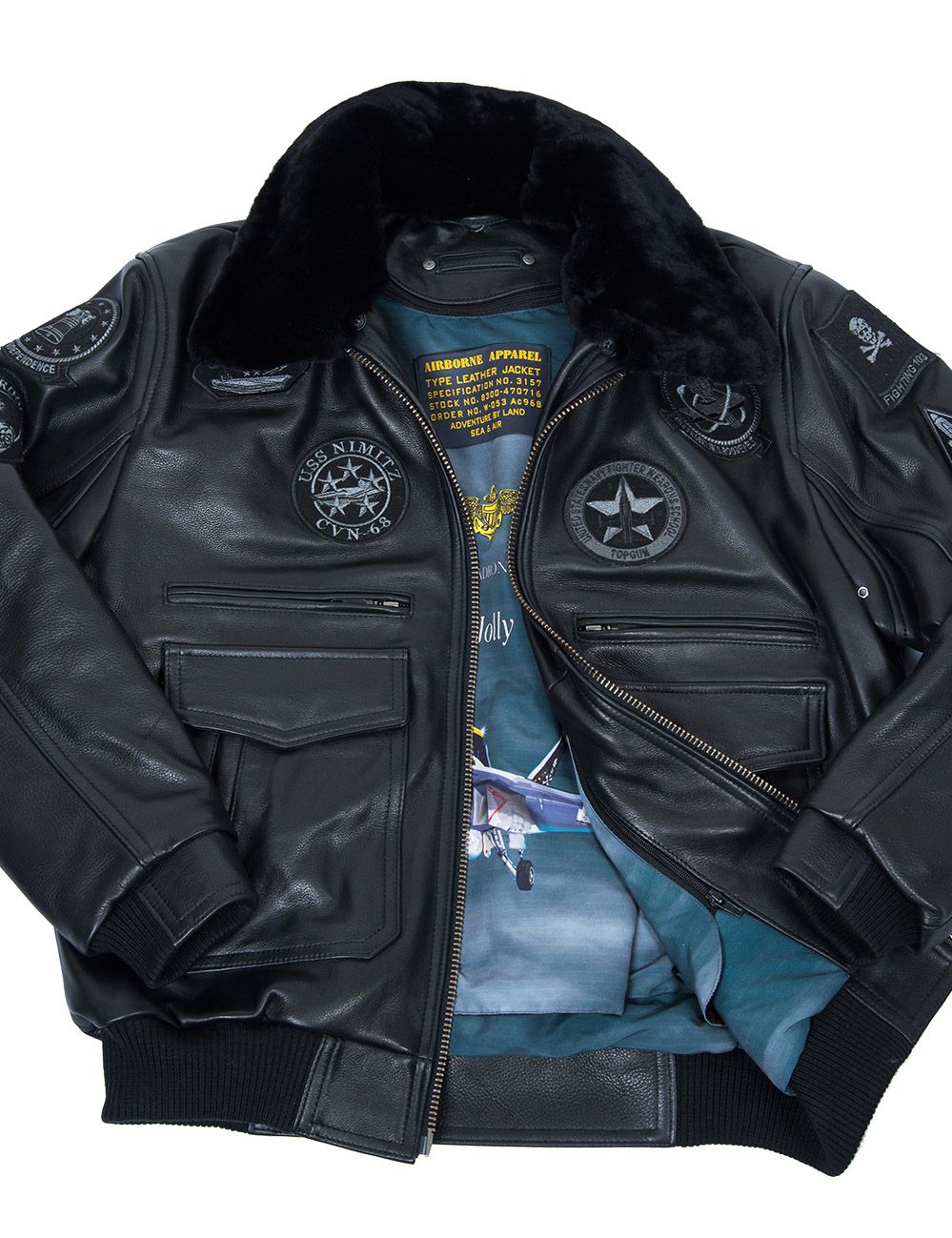 TOP GUN JOLLY ROGERS FLIGHT LEATHER JACKET BLACK[FREE SHIPPING TODAY]-tidenox