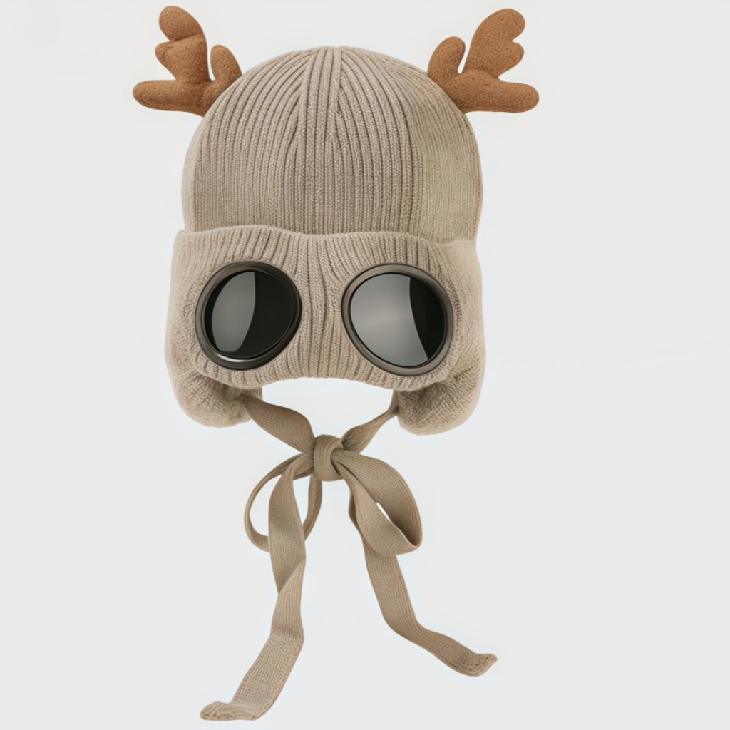 🔥🦋 Winter Knitted Deer Antler Aviator Hat with Goggles-tidenox