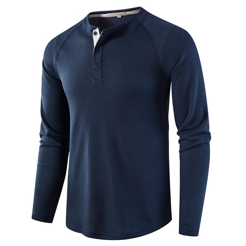 Men's Lightweight Henley Collarless Plain Crew Neck Shirt-tidenox