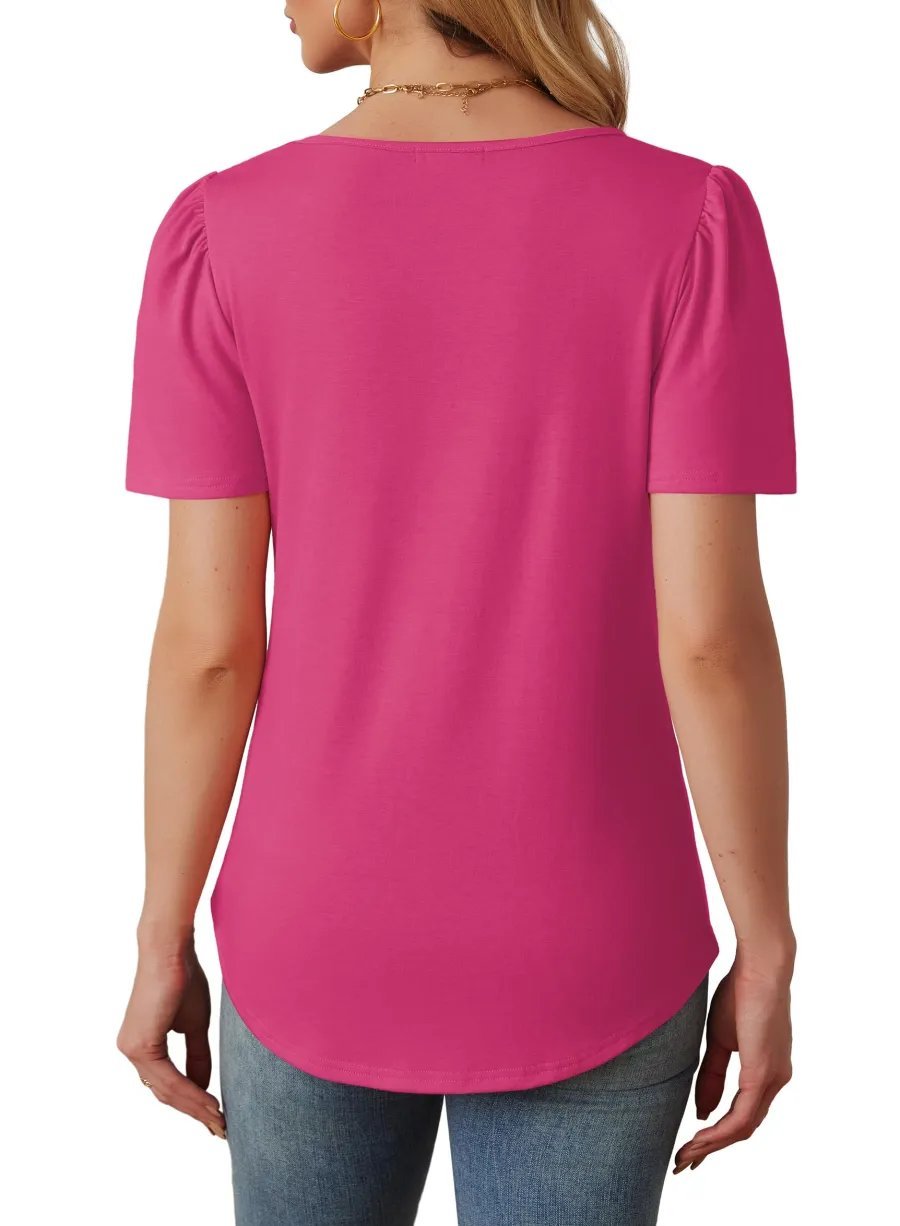 ⏰Hot Sale-Women's Short Sleeve Pleated Front Scooped Neck Tops-tidenox